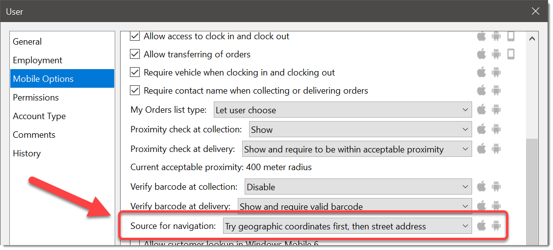 Driver navigation to street address or coordinates