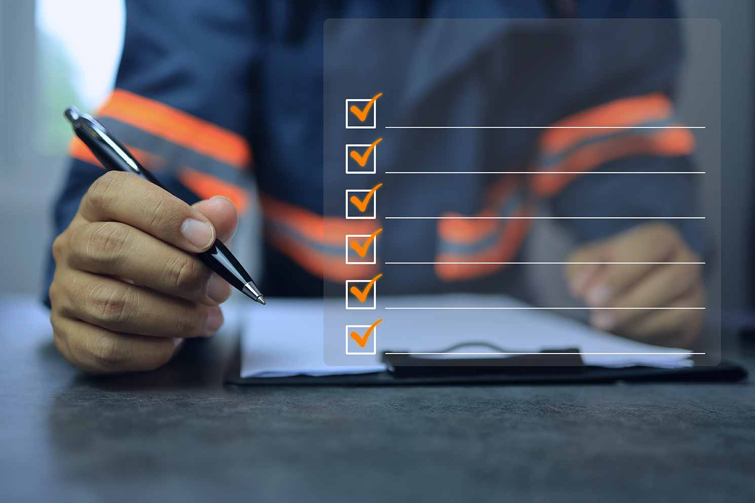 A man with a checklist he is checking off.