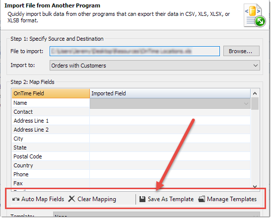 Delivery software custom mapping templates