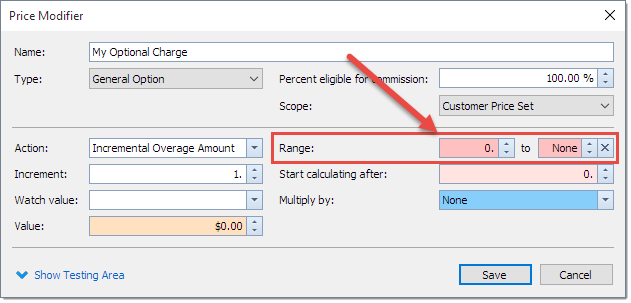 Range of prices in dispatching software