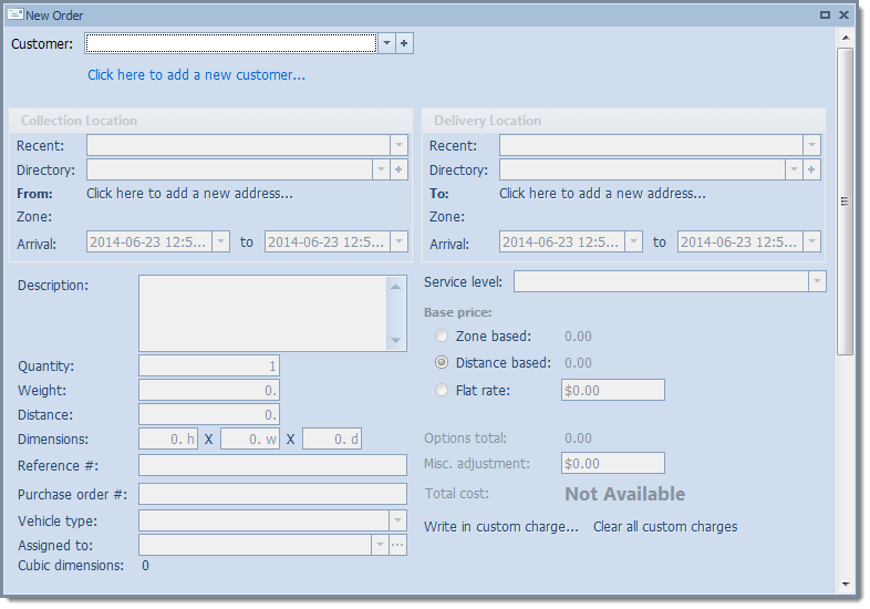 Dispatch software order entry