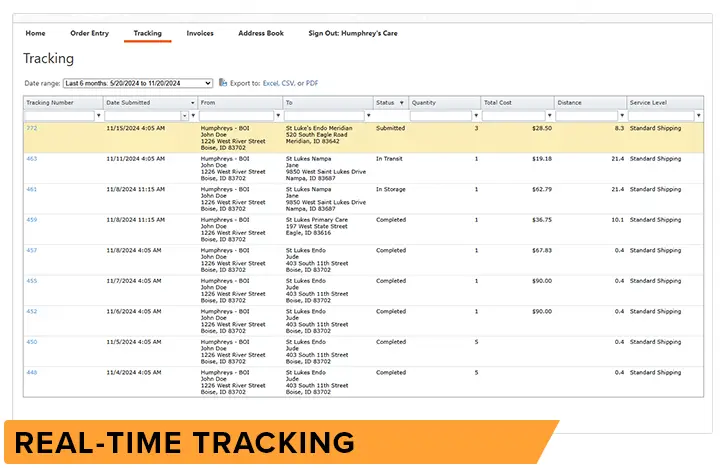 OnTime Courier Software Customer Web Portal